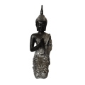 Thai Style Namaste Buddha Statue * Kneeling 26cm - Black & Silver