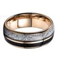 Rose Gold Mens Ring Tungsten Carbide Wedding Band with Carbon Fiber Meteorite Inlay Engageme... - 13