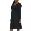 Mock Wrap Dress Black Long Sleeve - M / BLACK