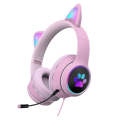 AKZ-022 USB + 3.5mm Port Cat Ear Design Foldable LED Headset with Mic(Pink)