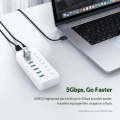 ORICO CT2U3-7AB-WH 7 In 1 Plastic Stripes Multi-Port USB HUB with Individual Switches, UK Plug(Wh...