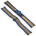 22mm Five-bead Stainless Steel Watch Band(Blue Gold)