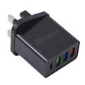AR-2025 4 in 1 QC3.0 PD20W 3xUSB + USB-C / Type-C Wall Travel Charger, UK Plug(Black)