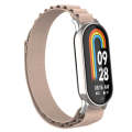 For Xiaomi Mi Band 8 Metal Plug Loop Nylon Watch Band(Silver+Apricot)