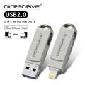 MicroDrive 2 In 1  8 Pin + USB 2.0 Portable Metal USB Flash Disk, Capacity:16GB(Silver)
