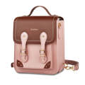Cwatcun D81 Retro Camera Crossbody Bag Vintage PU Leather Waterproof Camera Handbag(Brown Pink)