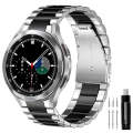 For Samsung Galaxy Watch 6 / 5 / 4 Three Bead Stainless Steel Metal Watch Band(Silver Black)