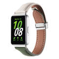 For Samsung Galaxy Fit 3 Litchi Texture Magnetic Buckle Slim Leather Watch Band(Milk White+Dark G...
