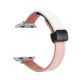 For Apple Watch SE 2023 44mm Slim Magnetic Buckle Genuine Leather Watch Band(Plain Beige Pink)
