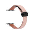 For Apple Watch SE 2023 44mm Slim Magnetic Buckle Genuine Leather Watch Band(Litchi Pink)