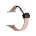 For Apple Watch SE 2023 44mm Slim Magnetic Buckle Genuine Leather Watch Band(Litchi Pink Beige)