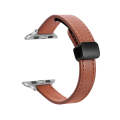 For Apple Watch Ultra 2 49mm Slim Magnetic Buckle Genuine Leather Watch Band(Plain Brown)