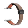 For Apple Watch Ultra 2 49mm Slim Magnetic Buckle Genuine Leather Watch Band(Litchi Coffee)