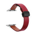 For Apple Watch Series 9 45mm Slim Magnetic Buckle Genuine Leather Watch Band(Plain Wine Red)