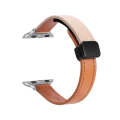 For Apple Watch Series 9 41mm Slim Magnetic Buckle Genuine Leather Watch Band(Plain Orange Apricot)