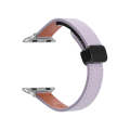 For Apple Watch Series 7 45mm Slim Magnetic Buckle Genuine Leather Watch Band(Litchi Lavender)