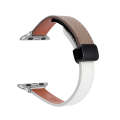 For Apple Watch Series 5 44mm Slim Magnetic Buckle Genuine Leather Watch Band(Litchi Beige Coffee)