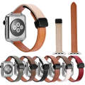 For Apple Watch 38mm Slim Magnetic Buckle Genuine Leather Watch Band(Litchi Black Beige)