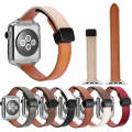 For Apple Watch Series 3 42mm Slim Magnetic Buckle Genuine Leather Watch Band(Plain Orange Apricot)