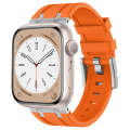For Apple Watch SE 2023 44mm Stone Grain Liquid Silicone Watch Band(Sliver Orange)