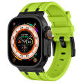 For Apple Watch Ultra 2 49mm Stone Grain Liquid Silicone Watch Band(Black Green)