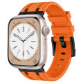 For Apple Watch SE 2022 44mm Stone Grain Liquid Silicone Watch Band(Black Orange)
