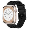 For Apple Watch SE 2022 44mm Stone Grain Liquid Silicone Watch Band(Black Black)