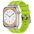 For Apple Watch Series 5 44mm Stone Grain Liquid Silicone Watch Band(Titanium Green)