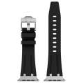 For Apple Watch Series 5 44mm Stone Grain Liquid Silicone Watch Band(Silver Black)