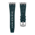 For Apple Watch SE 2023 44mm Crocodile Texture Liquid Silicone Watch Band(Silver Deep Green)