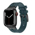 For Apple Watch SE 2023 40mm Crocodile Texture Liquid Silicone Watch Band(Black Deep Green)