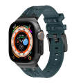 For Apple Watch Ultra 2 49mm Crocodile Texture Liquid Silicone Watch Band(Black Deep Green)