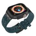 For Apple Watch Series 9 45mm Crocodile Texture Liquid Silicone Watch Band(Black Deep Green)