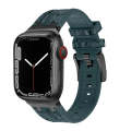 For Apple Watch Series 9 41mm Crocodile Texture Liquid Silicone Watch Band(Black Deep Green)