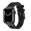 For Apple Watch SE 2022 44mm Crocodile Texture Liquid Silicone Watch Band(Black White Black)