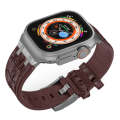 For Apple Watch SE 2022 44mm Crocodile Texture Liquid Silicone Watch Band(Silver Dark Brown)