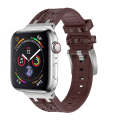For Apple Watch SE 44mm Crocodile Texture Liquid Silicone Watch Band(Silver Dark Brown)
