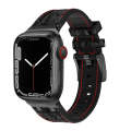 For Apple Watch Series 5 44mm Crocodile Texture Liquid Silicone Watch Band(Black Red Black)