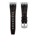 For Apple Watch 42mm Crocodile Texture Liquid Silicone Watch Band(Silver Red Black)