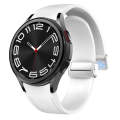 For Samsung Galaxy Watch 6 Magnetic Silver Buckle Leather Silicone Watch Band(White)