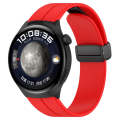 18mm Groove Folding Black Buckle Silicone Watch Band(Red)