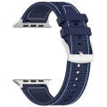For Apple Watch Series 4 44mm Official Buckle Hybrid Nylon Braid Silicone Watch Band(Midnight Blue)