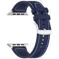 For Apple Watch 42mm Official Buckle Hybrid Nylon Braid Silicone Watch Band(Midnight Blue)