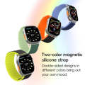 For Apple Watch Series 7 45mm ZGA Two Color Magnetic Silicone Watch Band(Dark Blue+Light Blue)