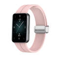 For Honor Band 9 Magnetic Folding Silver Buckle Silicone Watch Band(Light Pink)