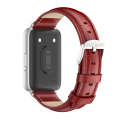 For Samsung Galaxy Fit 3 Mijobs Dual-sided Genuine Leather Watch Band(Bamboo Red Silver)