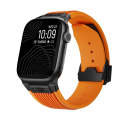 For Apple Watch Series 8 45mm Vertical Texture Black Buckle Elastic Silicone Watch Band(Orange)