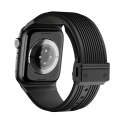 For Apple Watch Series 6 44mm Vertical Texture Black Buckle Elastic Silicone Watch Band(Black)