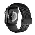 For Apple Watch Series 2 42mm Vertical Texture Black Buckle Elastic Silicone Watch Band(Black)