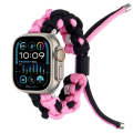 For Apple Watch Ultra 2 49mm Screw Nut Dual-Color Braided Paracord Watch Band(Black Pink)